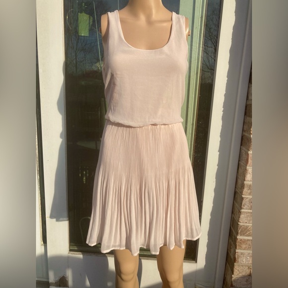 Lush Cream/Off White Sheer Pleated Preppy Dress - Picture 9 of 13